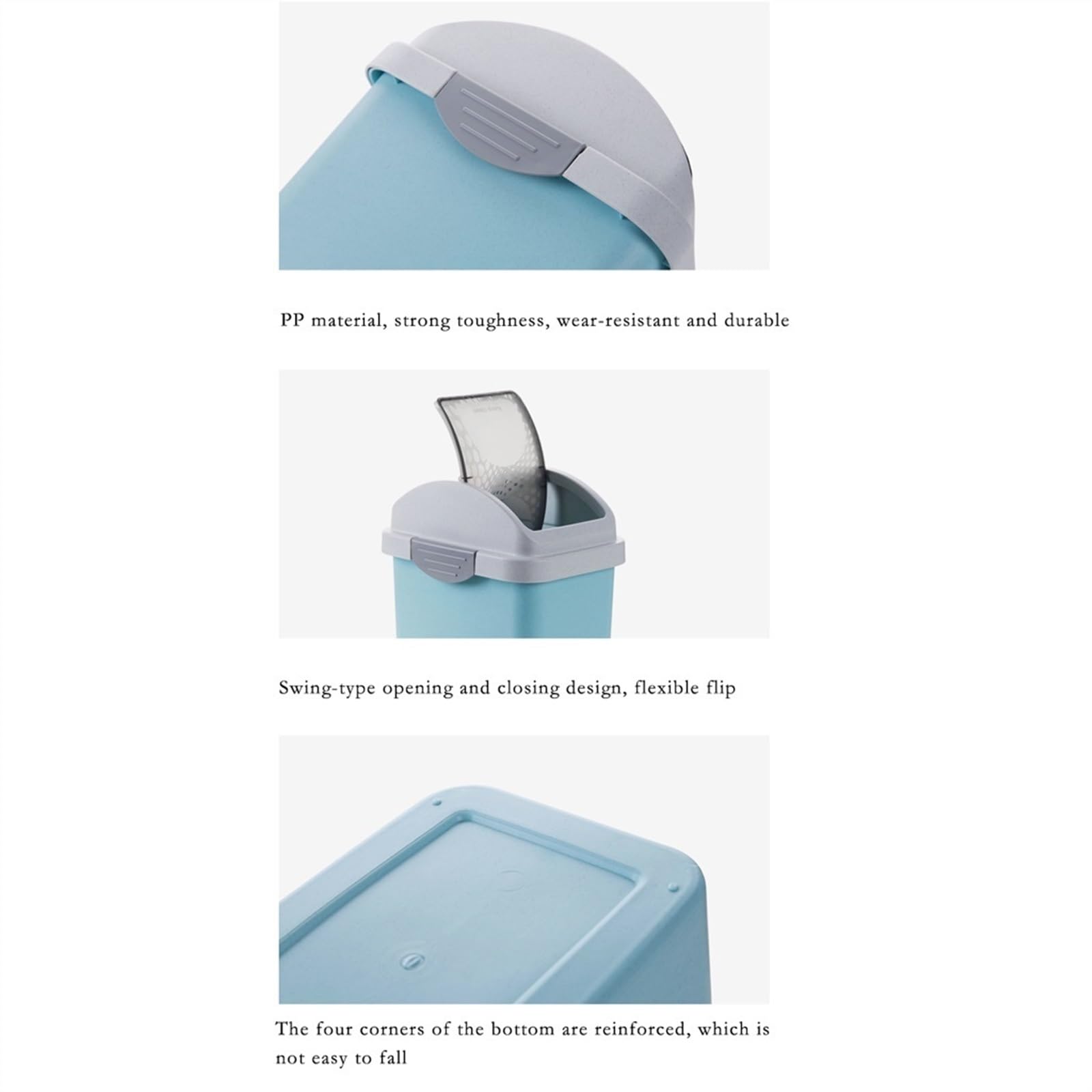 bidoni per la cucina 12l Coperchio basculante Bagno Pattumiera Casa Soggiorno Camera da letto con coperchio Coperchio ribaltabile rettangolare di grande capacità bidoni per la polvere per la cucina(Gr