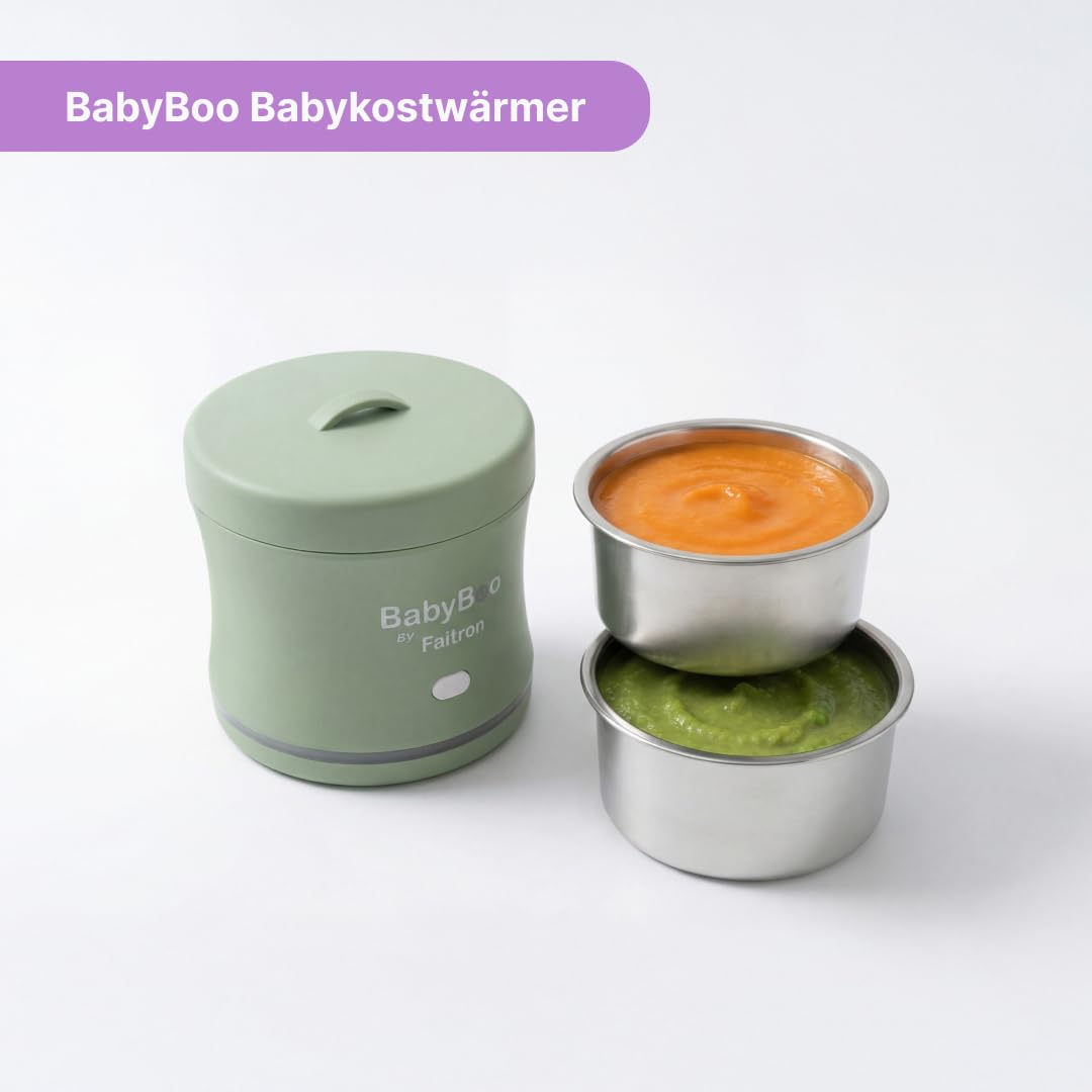BABYBOO Tragbarer Babykostwärmer mit extra Innenschalen | Babynahrung mit Akku, App-Steuerung, 70 W, LED-Ring, bis zu 45 °C, abnehmbarer Behälter, USB-C – Zuhause und Reisen