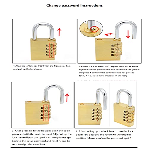 Image of 4 Digit Brass Combination Padlock Lock for Toolbox, Luggage, Backpack, Gym, Outdoor 0.35 inch x 0.98 inch 1Pcs