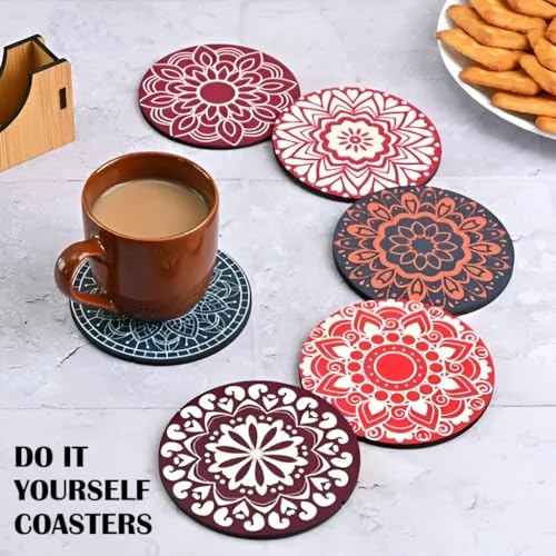 Image of MDF Coasters for DIY Art & Craft | Tea Coasters | for Resin Art | Pack of 12pcs, 2 Inch Round Shape | Wooden Brown Color