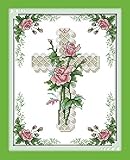 Cross Stitch Stamped Kits Pre-Printed Cross-Stitching Starter Patterns for Beginner Kids or Adults, Embroidery Needlepoint Kits The Heart of a Rose for Bedroom, Living Room Wall Decorations