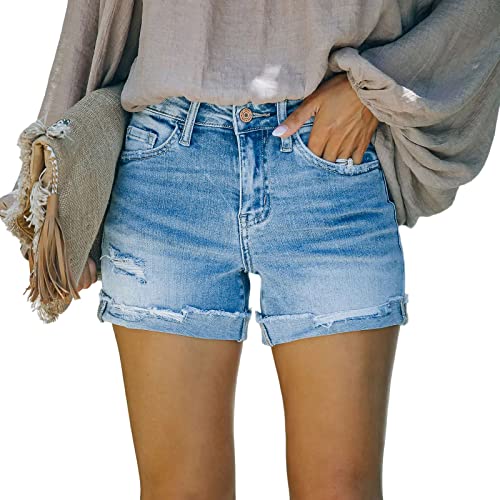 Womens High Rise Ripped Stretchy Jeans Shorts Ladies Summer Frayed Raw Hem Casual Denim Short Jeans for Teen Girls4