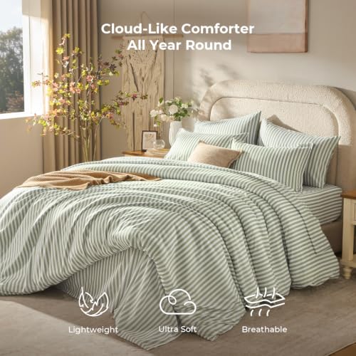 Litanika Full Comforter Sets 7 Pieces Sage Green White Striped by Litanika - Used condition - Image 6