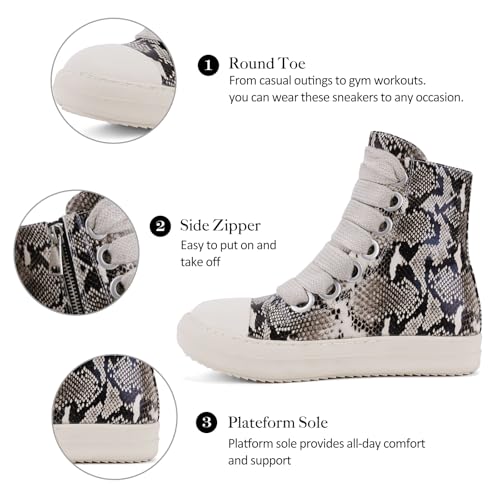 Image of IMPREMEY Women's High Top Sneakers Lace Up PU Leather Shoes with Thick Soles and Zipper, Fashionable Walking Shoes