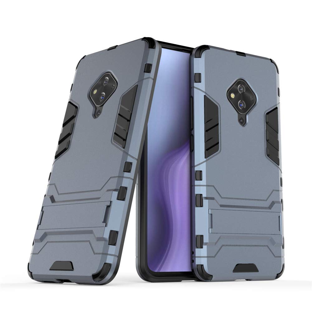 MaiJin Case for VIVO S5 (6.44 inch) 2 in 1 Shockproof with Kickstand Feature Hybrid Dual Layer Armor Defender Protective Cover (Blue Black)