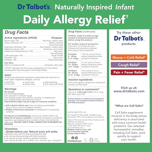 Image of Dr. Talbot's Infant Daily Allergy Relief Liquid Medicine, Naturally Inspired for Babies, Includes Syringe, Grape Juice Flavor, Purple, 4 Fl Oz