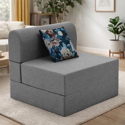 Image of Convertible 3 * 6 Single Seater Sofa Cum Bed | Foldable Sofa Bed for Apartments & Studio Rooms (Grey, COMFORTMAX)