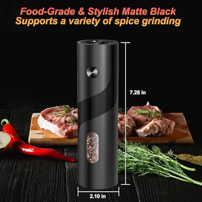 Electric Pepper or Salt Grinder,Adjustable Coarseness Salt Pepper Mill,With LED Light,Easy to Clean,Battery Powered,One Handed Operation,Kitchen Essential£¨1 Pack Black£©