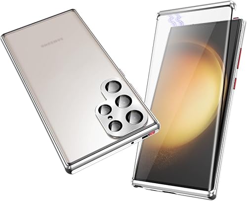 Jonwelsy Funda para Samsung Galaxy S23 Ultra, absorción magnética de aleación de aluminio parachoques con bloqueo de seguridad protección de 360