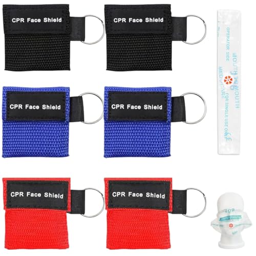 HABNI Kit Premier Secours, Lot De 6 Masques Cpr - Porte-Clés - Masque Respiratoire Léger - Protection Bouche À Bouche - Taille Long5Cm, Large5.5Cm.