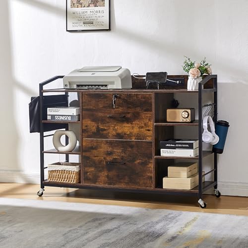 45' File Cabinet for Home Office, Mobile Office Storage Cabinet with Built-In Power Outlet, 2 Drawer...