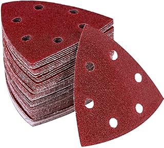XIATIAN 108 Pieces Triangle Sandpaper, 6 Holes Detail Sander Paper, 93 x 93x 93mm Sanding Sheets Hook and Loop Assorted 40/60/ 80/120/ 180/240 Grits for Sanding and Polishing