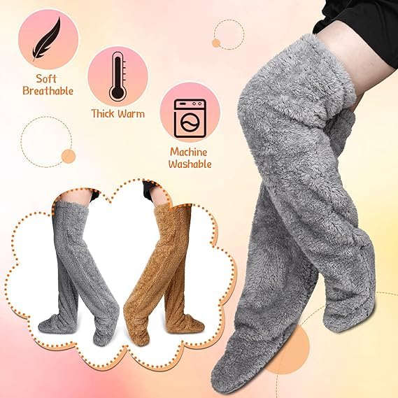 Image of Thigh High Fuzzy Socks for Women Long Fuzzy Socks for Women Knee High Fuzzy Leg Warmers Women Fuzzy Socks Long Fuzzy (Brown), Large