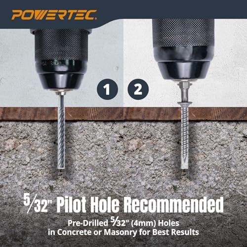 Image of POWERTEC Cement Screws #8 x 1-5 /8″, Ruspert Coated Concrete Screws with T25 Torx Star Drive Bit - High-Low Thread Masonry Screws for Cement Board, Concrete & Brick, 150-Pack (72318)