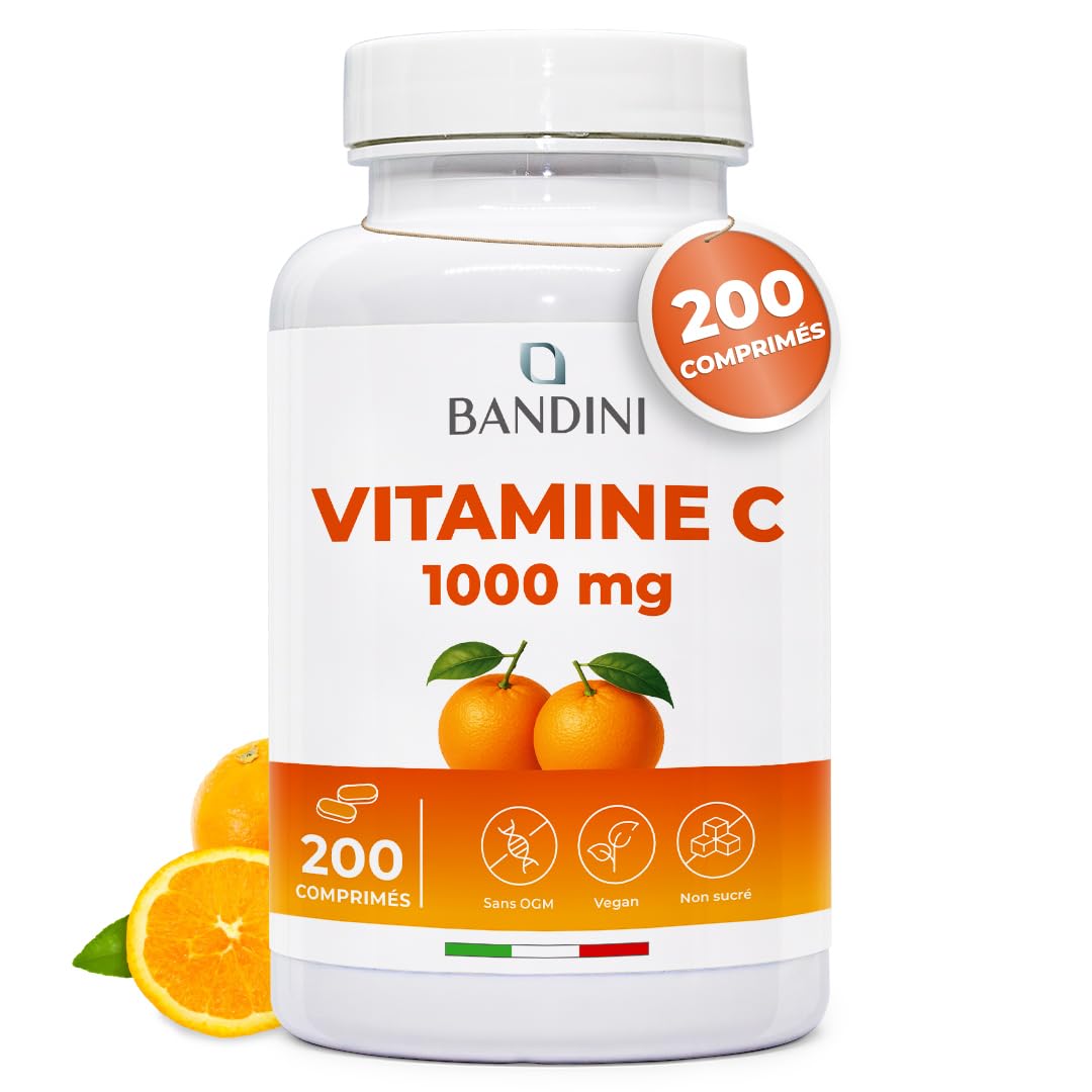 Bandini® Vitamine C 1.000 mg 200 comprimés (+6 mois) | Acide L-ascorbique | Système immunitaire, peau, os, ongles, cheveux | Supplément alimentaire d'acide ascorbique à haute dose | 100% végétalien