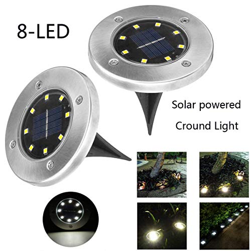 Dersoy Solar Disk Lights Outdoor, 8 LED Bulbs Solar Powered Ground Lights Outdoor Waterproof IP65 for Garden/Landscape Path/Patio/Yard/Lawn/Driveway, LED Buried Lights Cold White(8 Pack)