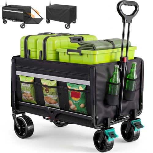 Bollerwagen Faltbar 120L+, Bis 150kg mit Heckklappe, Regenschutz, Bremsen
