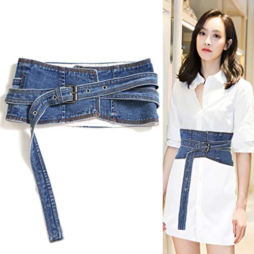 shengweiao Women's Denim Peplum Waist Cinch Belt Wide Corset Belts (Blue, 27.5"-30.7")4
