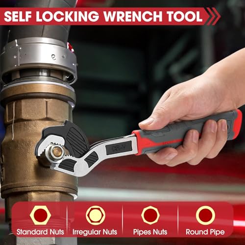 Image of Self Adjusting Pipe Wrench, 6 inch8 inch10 inch Self Locking Wrench Set with Forged Double Threaded Jaws for Pipes Nuts Bolts and Plumbing Repair