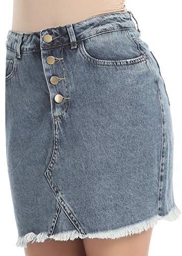 Mini saia com barra desfiada, Feminino, Sawary Jeans, Índigo, 36