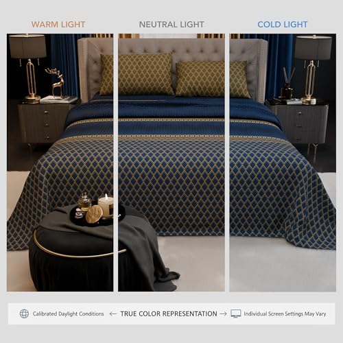 Image of Stoa Paris 100% Bamboo Cotton King Size Bedsheet with 2 Pillow Covers, 200TC Printed Bedding Set, Breathable, All-Season Comfort, Aesthetic Home Decor, Imperial Grandeur - Indigo Arcadia(228cmx274cm)