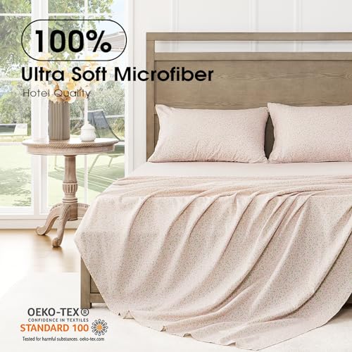 Image of FreshCulture Floral Bed Sheets - Ultra Soft Full Size Bed Sheets - Brushed Microfiber Pink Floral Sheets - Deep Pockets - Easy Care - Hotel Luxury 4 Piece Flower Printed Sheets Full, Calico