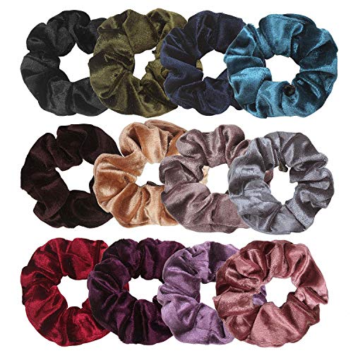 SuPoo Hair Scrunchies,12 Pcs Velvet Scrunchies Elastic Hair Ties Scrunchie Hair Elastics Scrunchy Bobbles Hair Bands Ponytail Holder Hair Accessories For Women Young Ladies, 12 Assorted Colors