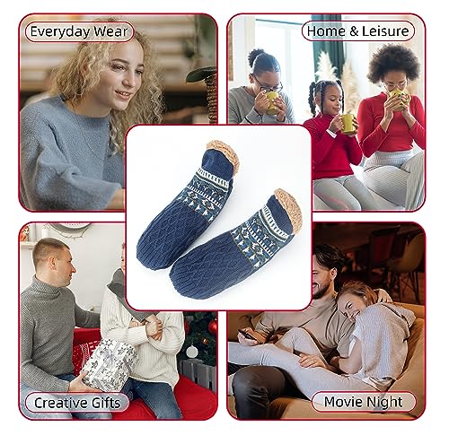 Image of Women Knitted Slipper Socks Cozy Sherpa Fuzzy Socks Non Slip Socks Winter Indoor Double Layer Bedroom Slipper Socks