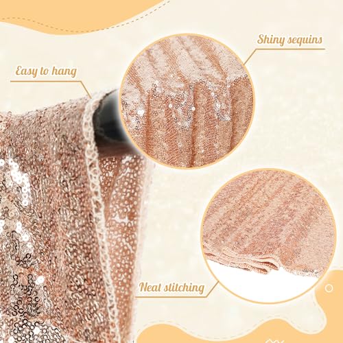 Image of PartyDelight Rose Gold Sequin Backdrop 10x10ft 4 Inch Rod Pocket | Dense 3mm rose gold sequins on mesh backing with 4 inch rod pocket for large wedding walls group photos stages and reception