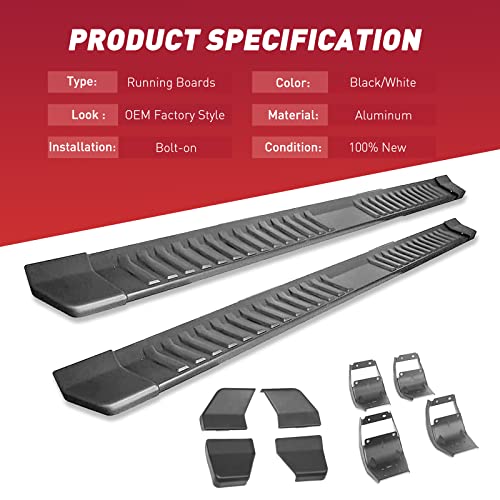 6 Inches Pair Side Steps Running Board Compatible With 2015-2022 Ford F150 Crew Cab 4-Door & 2017-2022 F250 F350 Super Duty Crew Cab 4 Door, Stainless Steel, Black #TOP6