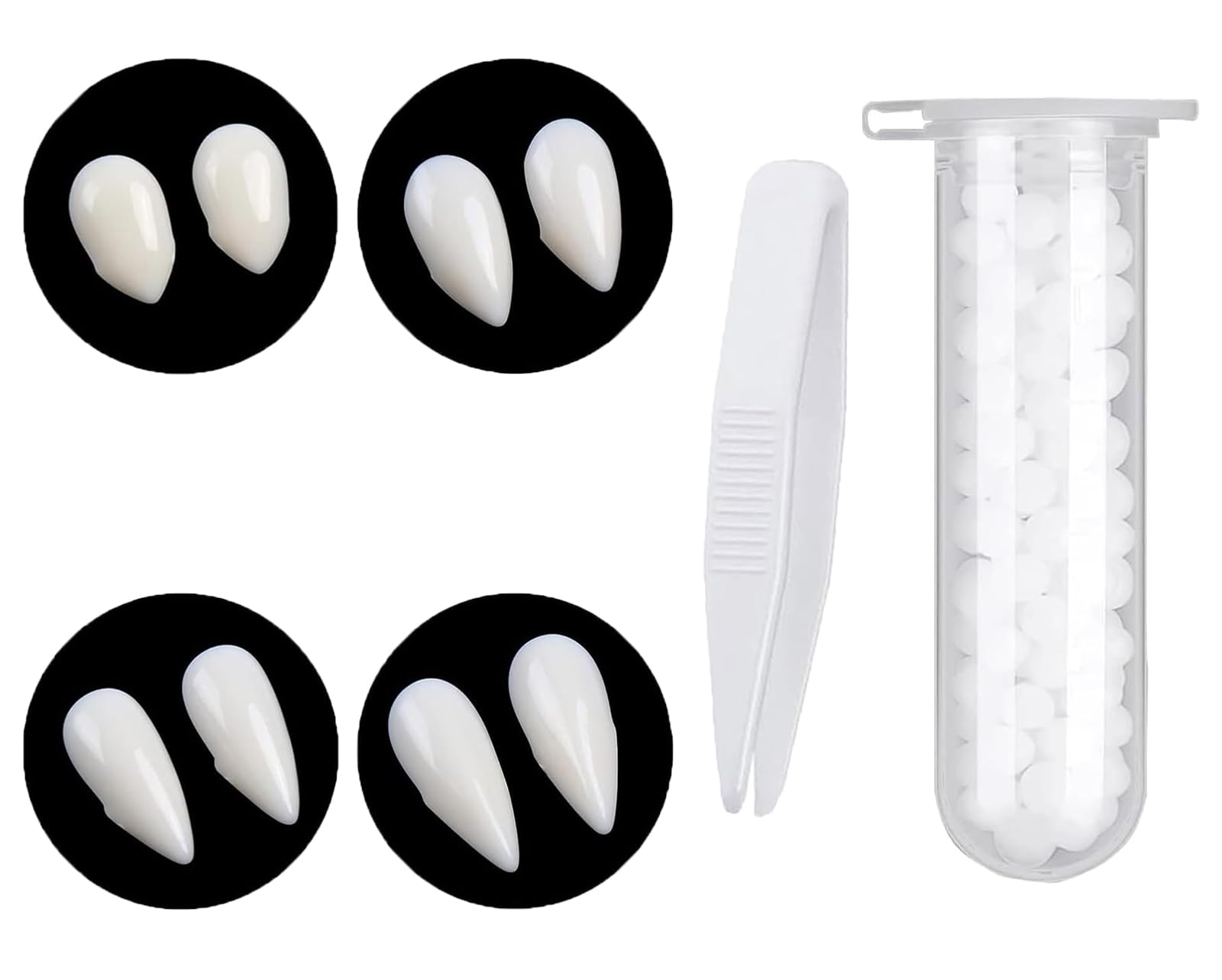 4 Pairs Halloween Vampire Teeth Costume Fangs Kit, 4 Sizes Vampire Fangs Cosplay Fake Teeth for Adult Halloween Party Dress Up Accessories, for Halloween Themed Cosplay (13mm, 15mm, 17mm, 19mm) White