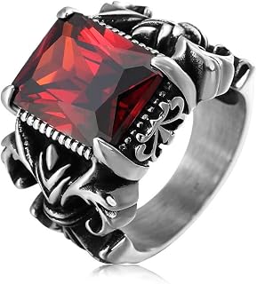 Ring for Men S925 Sterling Silver Garnet/Blue Topaz/Black Onyx Gemstone Men Ring, Handmade Gemstone Silver Ring for Men Retro Vintage Pattern Men's Luxury Jewelry Gilt for Men Boyfriend Farther Him, Stone, Ruby