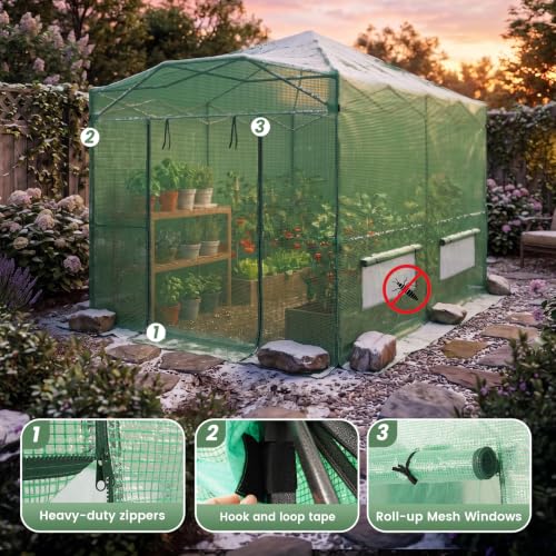 Image of CROWN SHADES 12X8 Pop Up Outdoor Walk-in Portable Greenhouse,Green