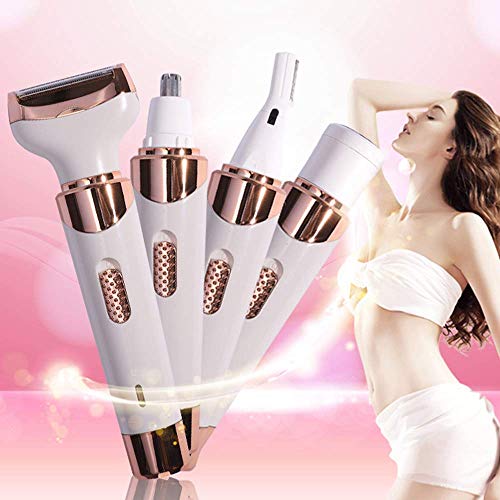 AIWKR Hair Remover Set, Facial Hair Remover for Women, 4-in-1 Nose Hair Trimmer, USB Rechargeable Waterproof Trimmer Portable Epilation Painless