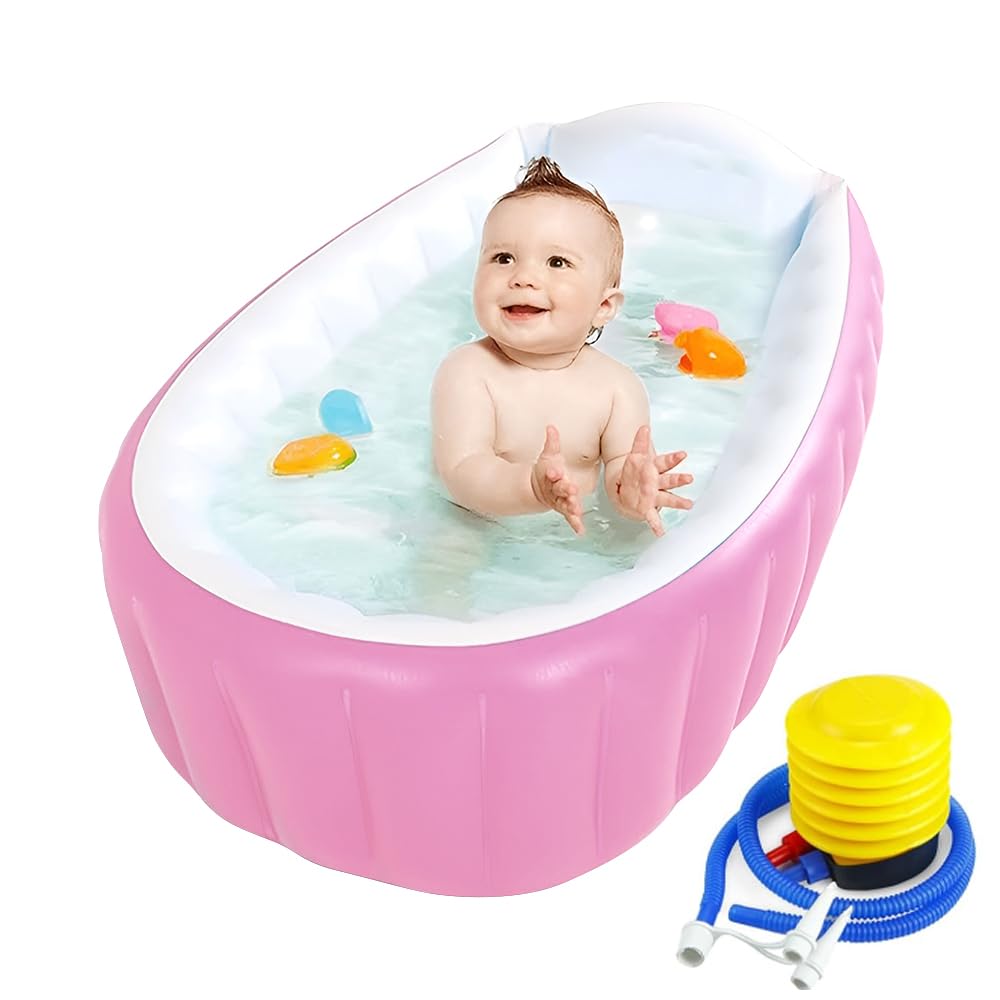 RNPKZ Inflatable Baby Bathtub, Inflatable Foldable Shower Pool with Air Pump, InflatableBaby Bath Tub, Portable Toddler Bath Tub, Non-Slip, Baby Inflatables Bathtub and Babys Seat for 0-3 Years (Pink)