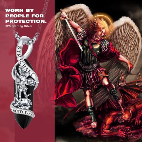 Catholic Religious Patron Saints Necklace for Men Women, 925 Sterling Silver St Michael/St Christopher/Guadalupe/Guardian Angel Pendant with Healing Crystal, Talisman Protection Amulet Jewelry Gifts2