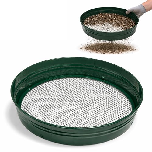 ADEPTNA Metal Garden Soil Sieve Riddle with Interchangeable Mesh 1/4 inch Heavy Duty Steel Frame Compost Soil Stone Sifter for Gardening Lawn Planters (1/4 Mesh)