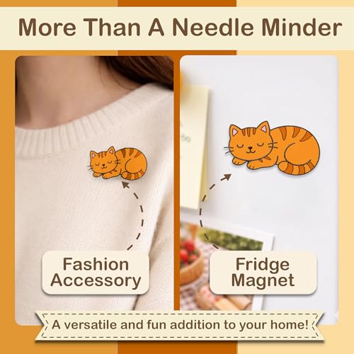 Image of Kraftex Magnetic Needle Minder. Needleminder for Embroidery & Sewing. Cute Needlepoint Accessories. Magnetic Needle Holder for Cross Stitch. Cute Magnet Pin Gift, Orange Cat