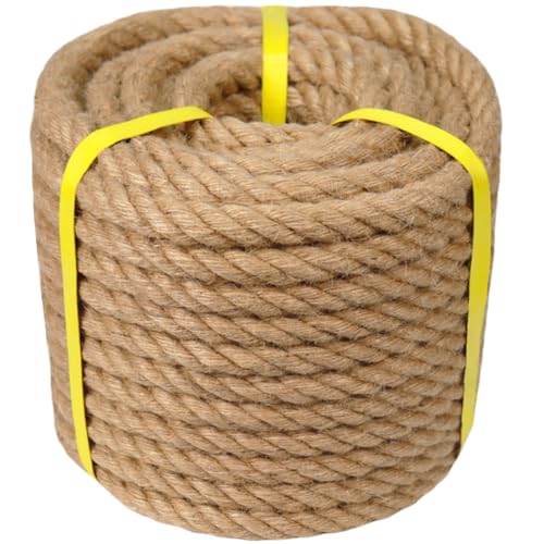 Natural Jute Rope - 1/2 Inch × 100 Feet - Thick Hemp Rope for DIY Crafts, Cat Scratching Posts, Hammock, Home Decorating