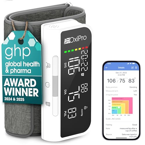 OxiPro BP2 Smart Blood Pressure Monitors with App - Health & Pharma Awards Winner 2026 - Arm Blood Pressure Machines - Universal Small to Large Arm Cuff - Bluetooth BP Monitor