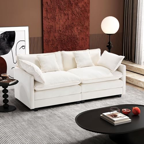 Image of Ihanherry Cloud Sofa 77 Inch Loveseat, Modern Sectional Couch, 2-Seats Sofa for Living Room Bedroom and Apartment, Comfy Double Layer Upholstered Seat Cushion, Breathable Chenille Fabric, Beige
