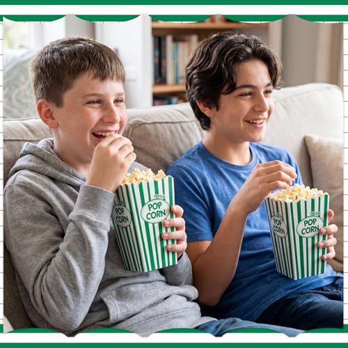 Image of Xinnun 100 Pcs Popcorn Boxes 32 oz Classic Stripe Paper Popcorn Buckets Bulk Disposable Oil Proof Container Vintage Retro Open Top Holders for Movie Night Supply Theater Carnival Party(Green)