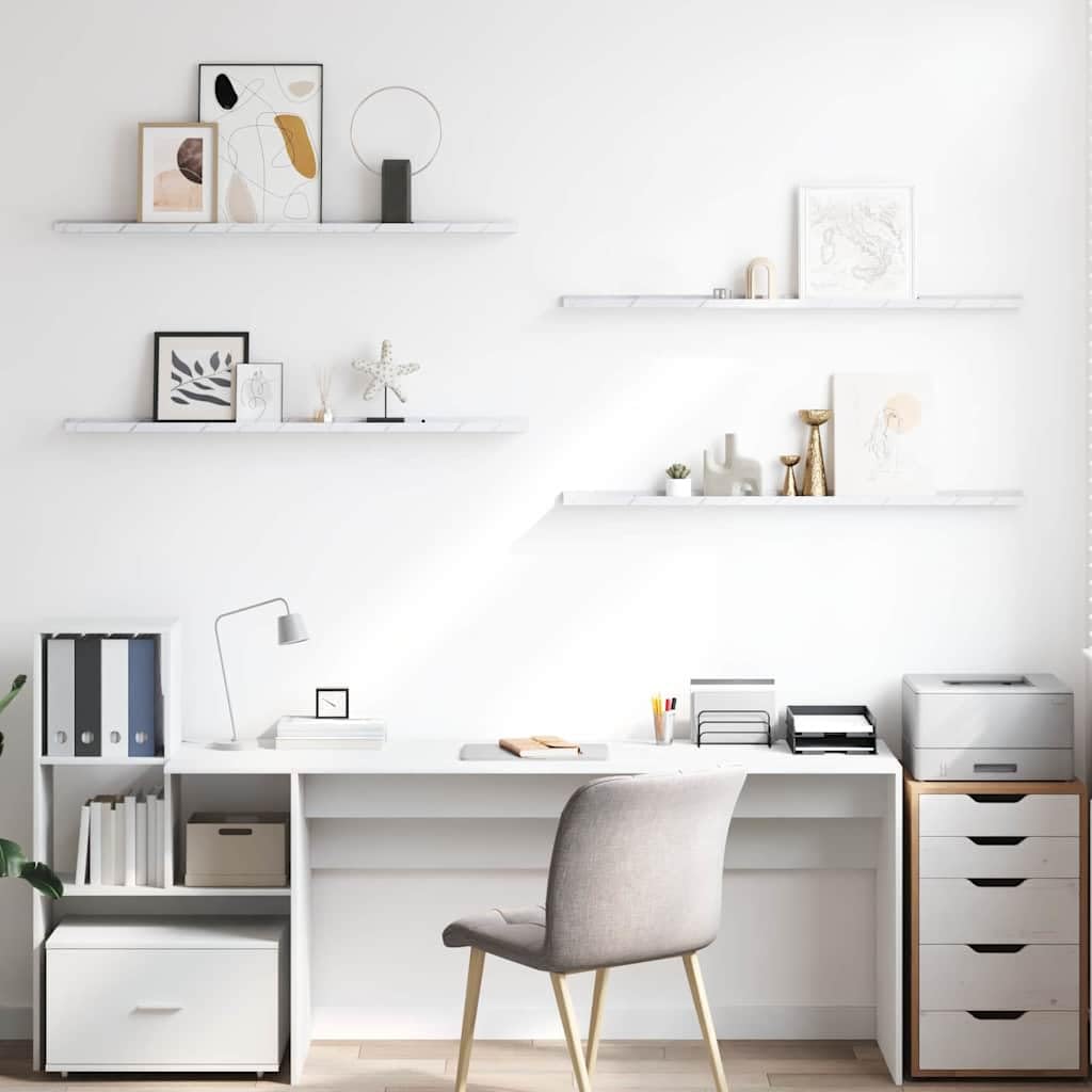 Juego de 4 estanterías de pared con aspecto de mármol blanco, estantes flotantes de madera, estantes decorativos de pared para salón, pasillo y oficina, 115 x 9 x 3 cm