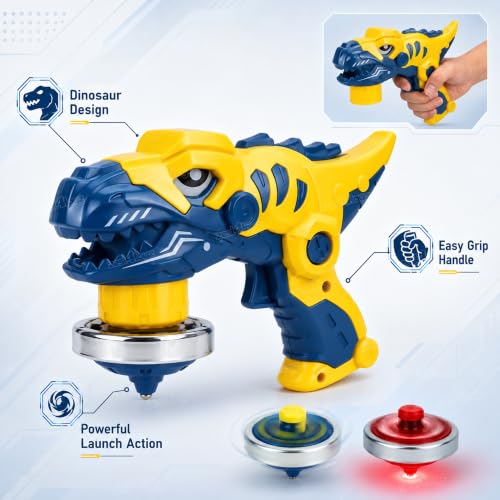 Image of Zest 4 Toyz Dino Gyro Attack Launcher Toy Set for Kids | Spinning Battle Tops with Gun Launcher | Light & Action Fighting Game | Multiplayer Fun Toy Gift for Boys & Girls 6+ Years (Yellow)