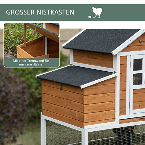 PawHut Zwerghühnerstall Zwerghühnerhaus mit Nistkasten Rampe Zwerghühnervoliere mit Auslauf Asphaltdach 2 Ebenen XXL… – Bild 6