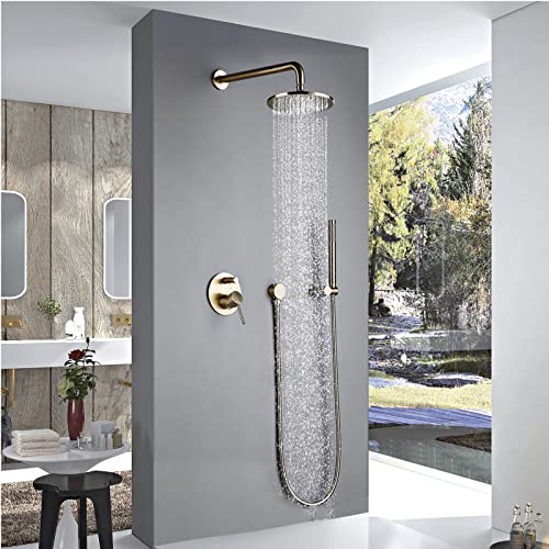 Ensemble de robinet de douche en or brossé avec douchette et mitigeur