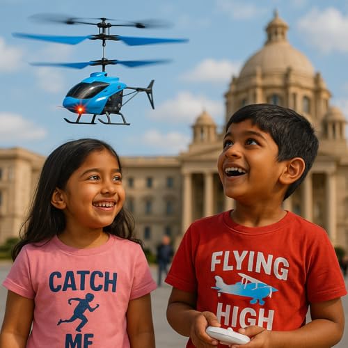 Image of KIDZYMON RC Helicopter with Hand Gravity Sensor, Flying Remote Control Helicopter Toy, Chargeble, 3D Light & Safety Sensor for Kids Age 4+ Years I Pack of 1 (Blue Colour)