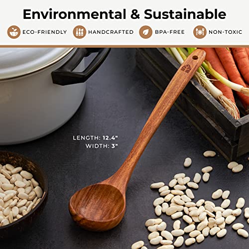 Cucharón de Cocina – Cuchara de Madera para Servir y Cocinar. Menaje de Cocina Sostenible - Utensilios de Cocina de Madera: Eco & Sin Tóxicos. Cuchara Larga de 31 cm para Sopas y Potajes con Gancho