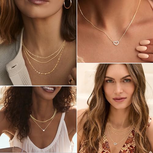 Collar Mujer Oro 14K Ajustable Cadena Serpiente 6 Piezas