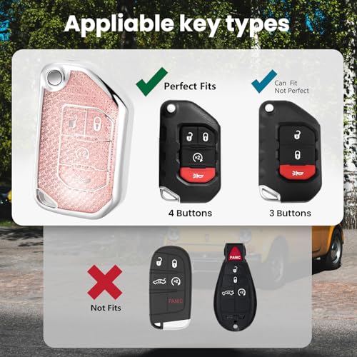 Image of Key Fob Cover for Jeep Wrangler, Rhinestone Wristlet Case, Pink